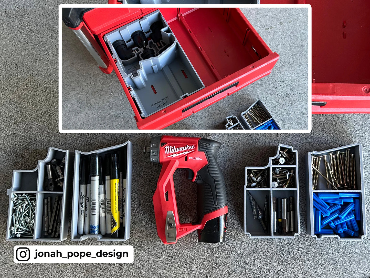 Jonah Pope Design 3d Printed Insert Designed for Milwaukee M12 Installation Driver and Packout Drawer (Insert only)