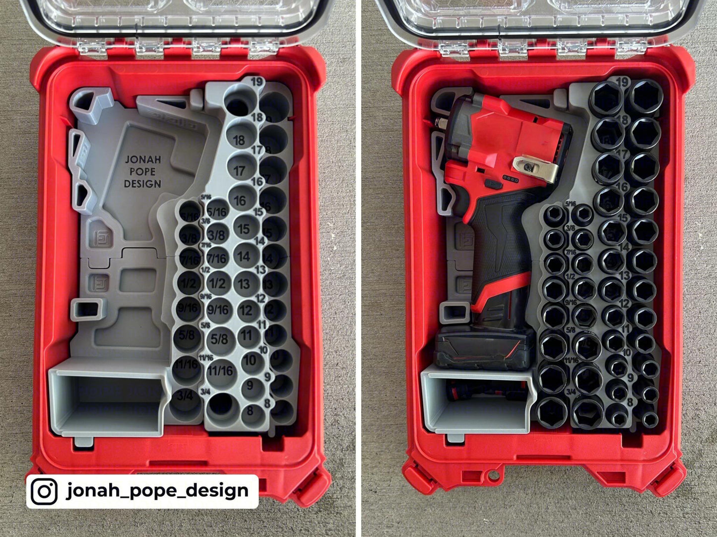 Jonah Pope Design 3d Printed Insert Designed for Milwaukee Packout Organizer and GEN2 M12 Stubby 3/8" Impact (Insert Only)