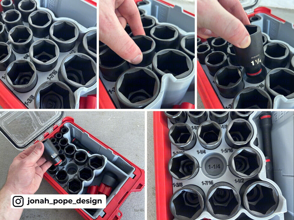 Jonah Pope Design 3d Printed 1/2" SAE Impact Socket Insert Designed for Milwaukee Packout Organizer (Insert Only)