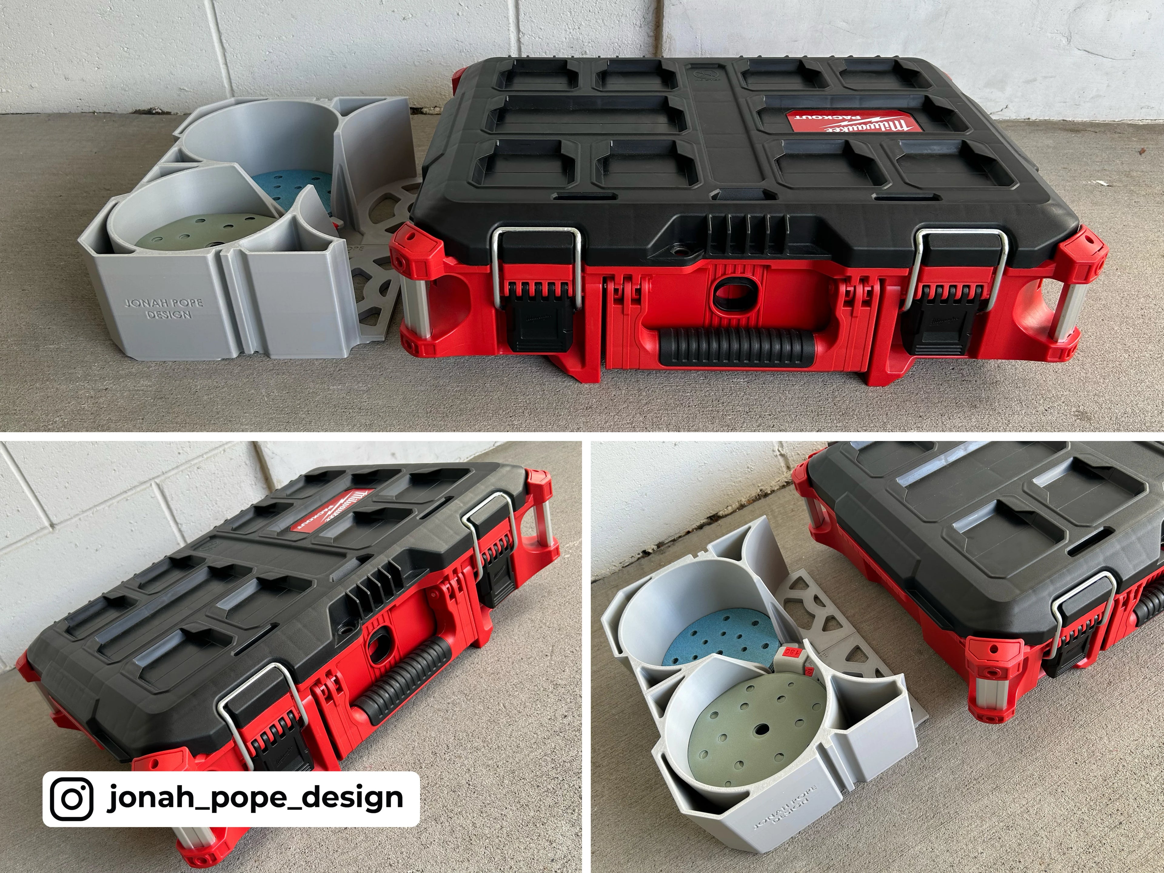 Jonah Pope Design 3d Printed Insert Designed for Orbital Sander 6" Disc Storage and Milwaukee Packout Toolbox
