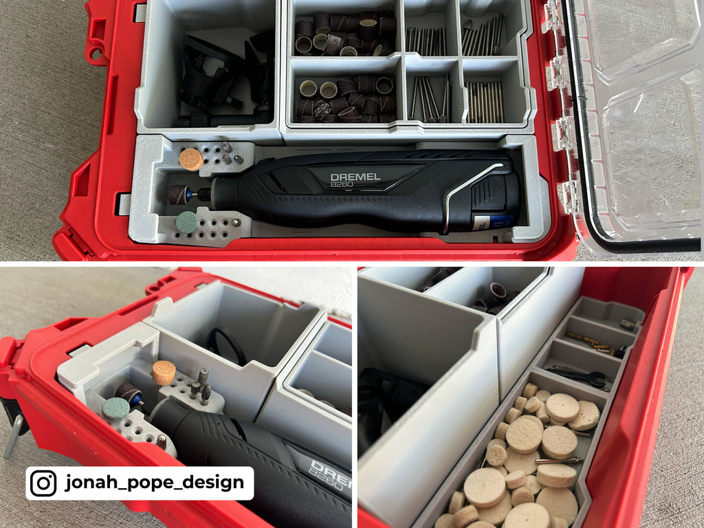 Jonah Pope Design 3d Printed Insert Designed For DREMEL 8250/8260 Rotary Tool and Milwaukee Packout Organizer