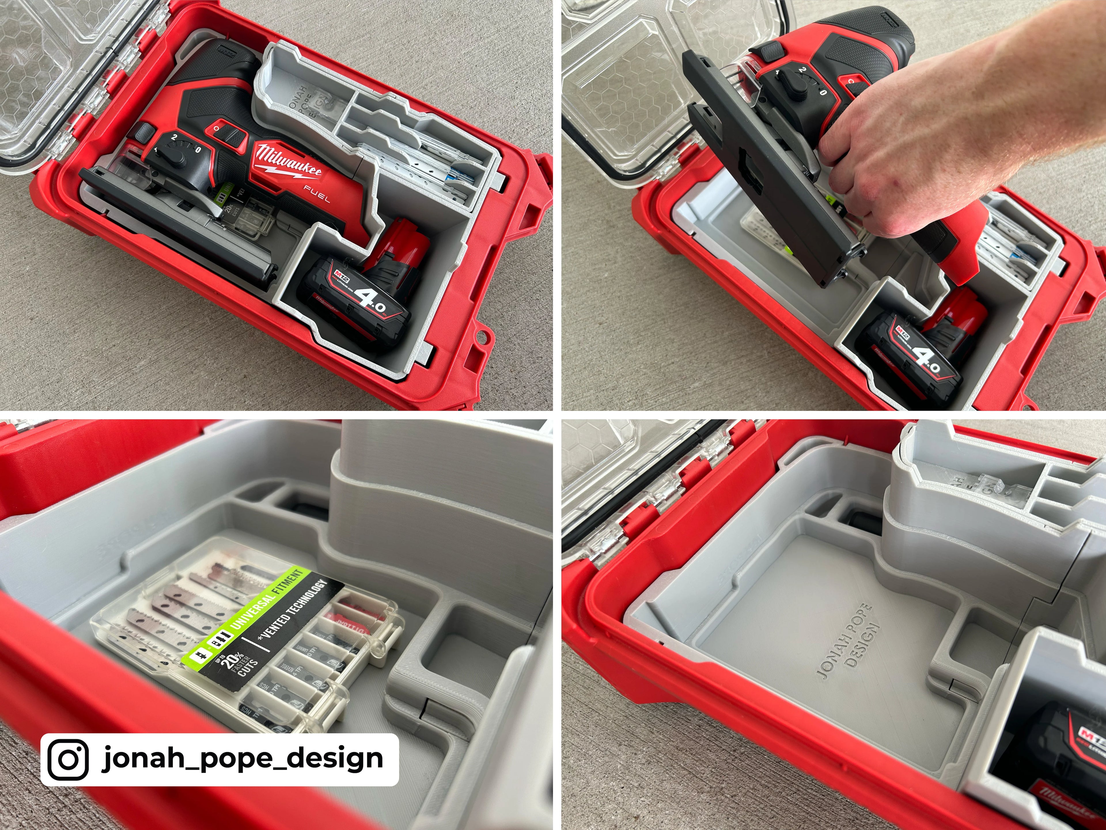 Jonah Pope Design 3d Printed Insert Designed for Milwaukee M12 Fuel Jigsaw Insert and Milwaukee Packout Organizer