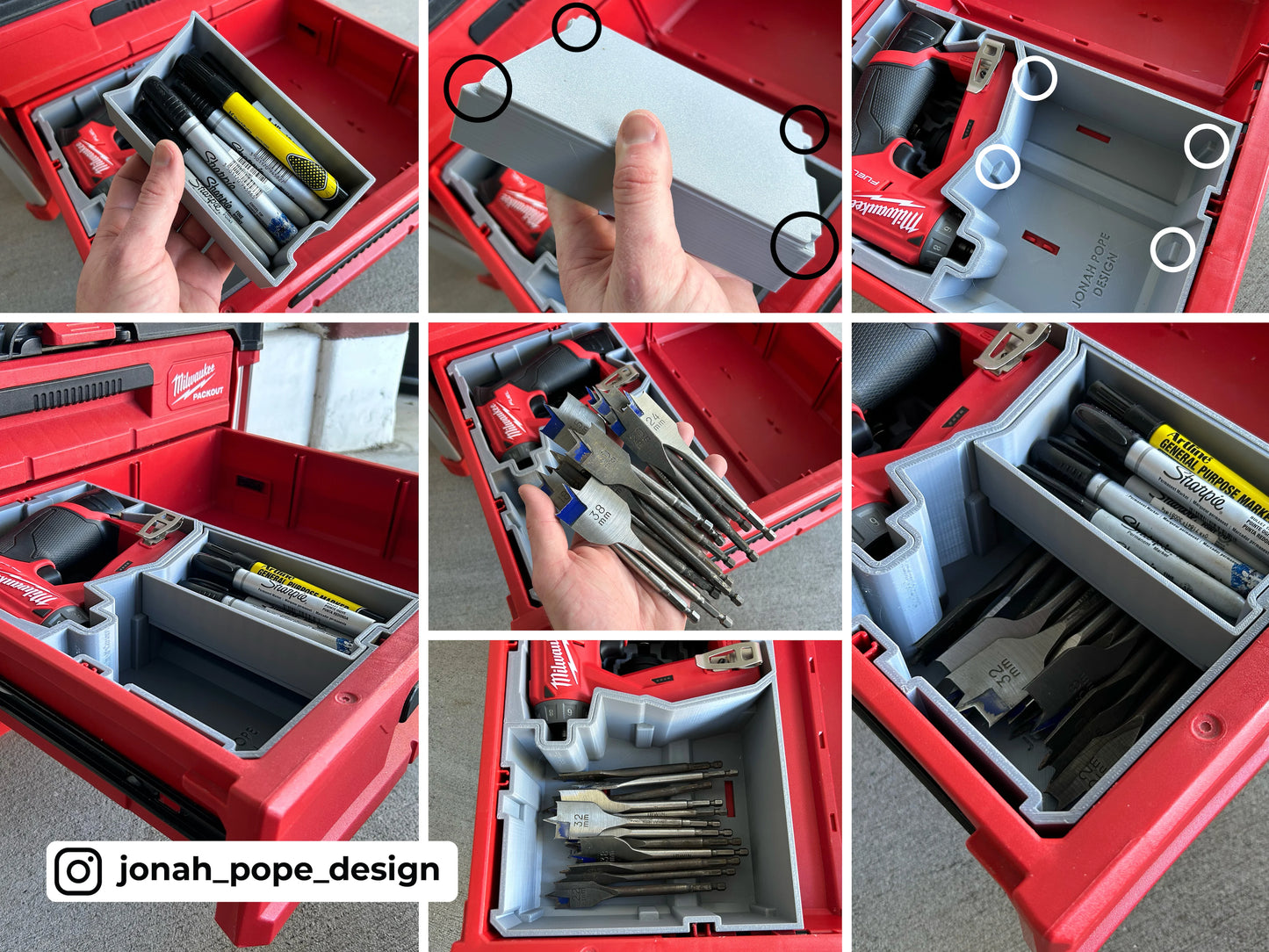 Jonah Pope Design 3d Printed Insert Designed for Milwaukee M12 Installation Driver and Packout Drawer (Insert only)