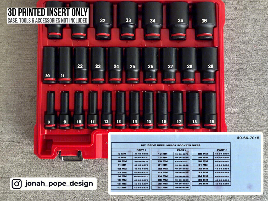 Jonah Pope Design 3d Printed 1/2" Metric Impact Socket Insert Designed for Milwaukee Packout Organizer (Insert Only)