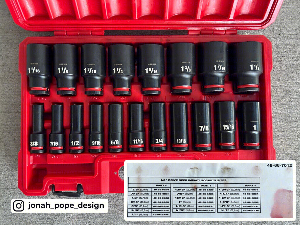 Jonah Pope Design 3d Printed 1/2" SAE Impact Socket Insert Designed for Milwaukee Packout Organizer (Insert Only)