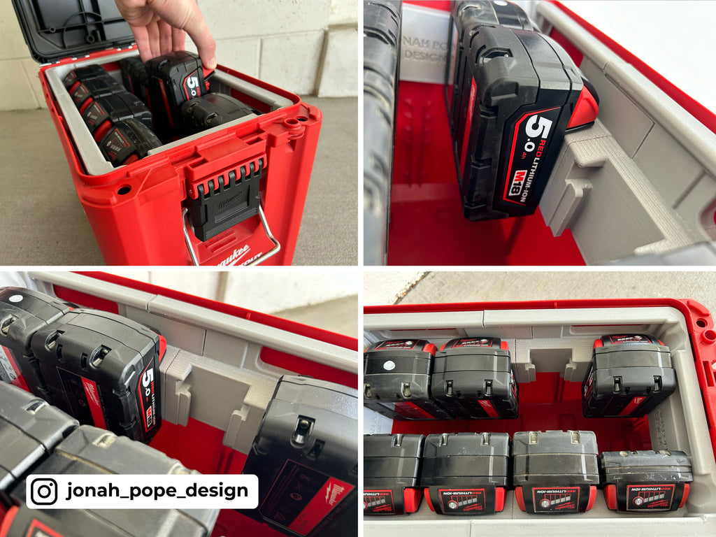 Jonah Pope Design 3d Printed Insert Designed for Milwaukee M18 Battery (UPPER Insert) and Milwaukee Packout