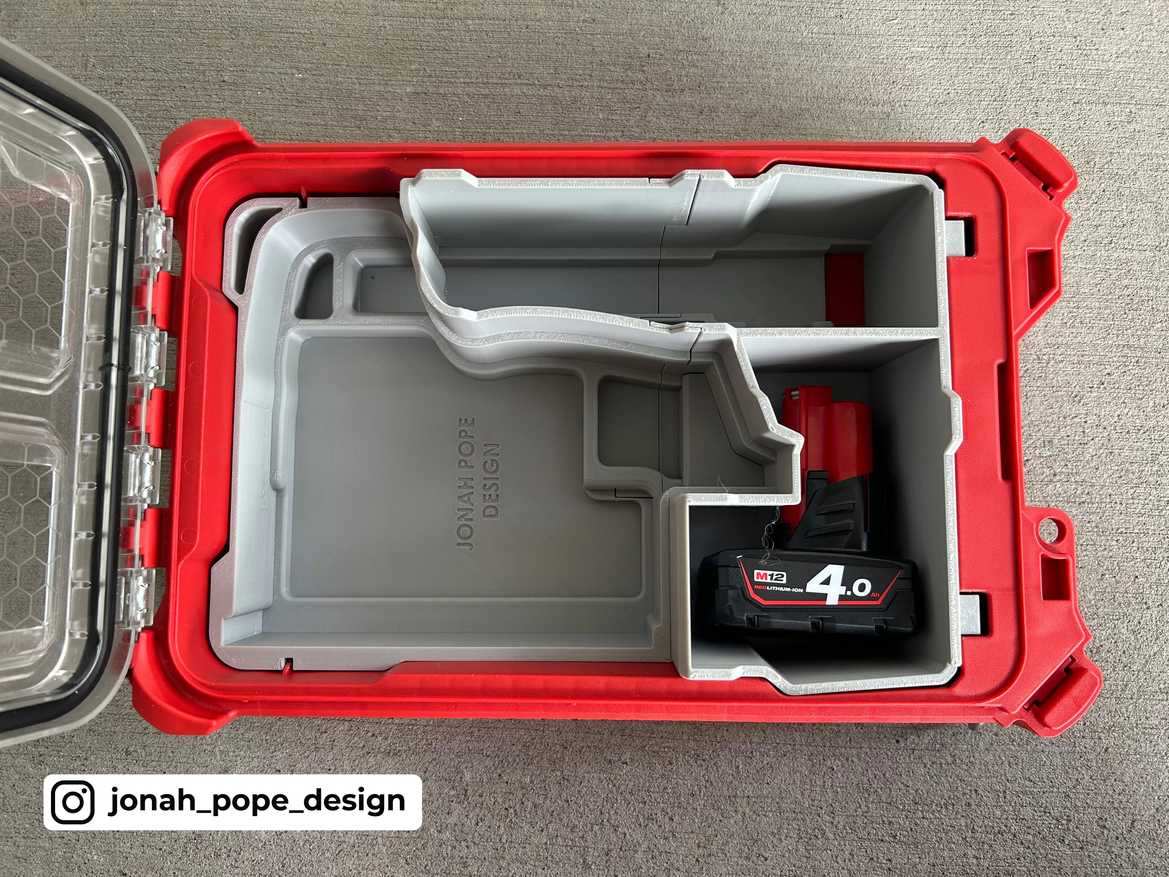 Jonah Pope Design 3d Printed Insert Designed for Milwaukee M12 Fuel Jigsaw Insert and Milwaukee Packout Organizer
