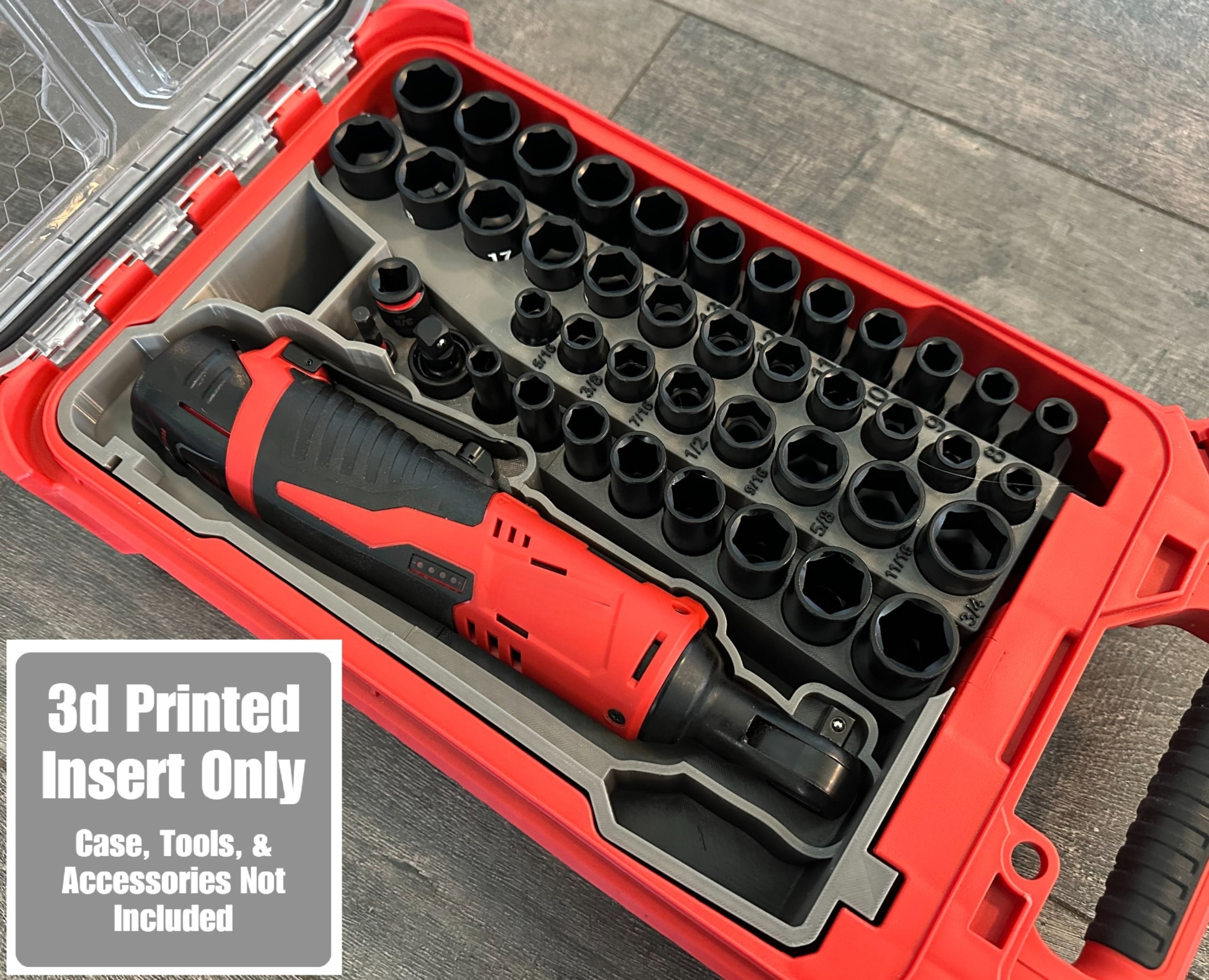 TOOLCRAFT3D Design 3d Printed Insert Designed for Milwaukee Packout Organizer and M12 Cordless 3/8" Ratchet (Insert Only)