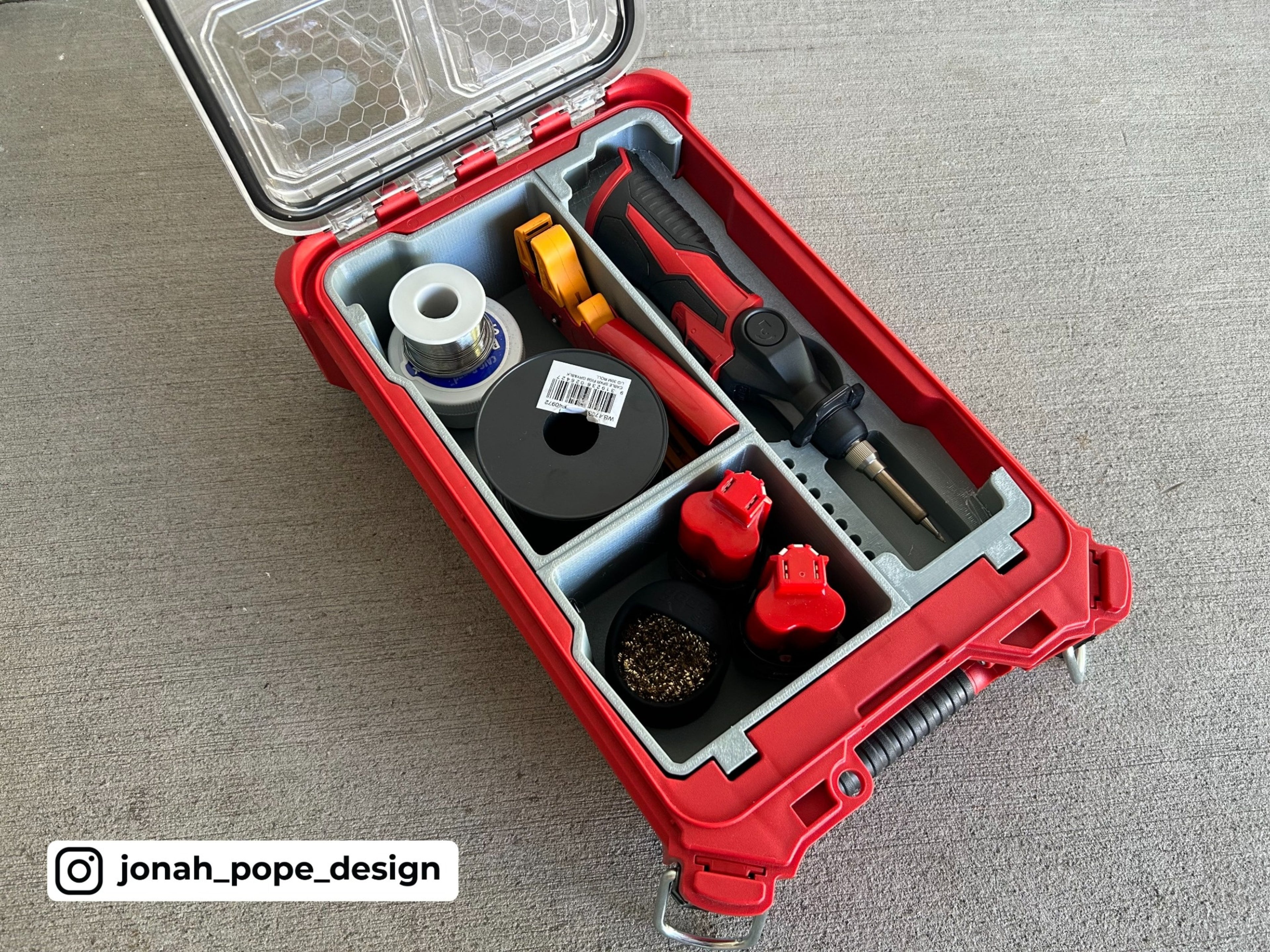Jonah Pope Design 3d Printed Insert Designed for Milwaukee M12 Soldering Iron and Milwaukee Packout Organizer