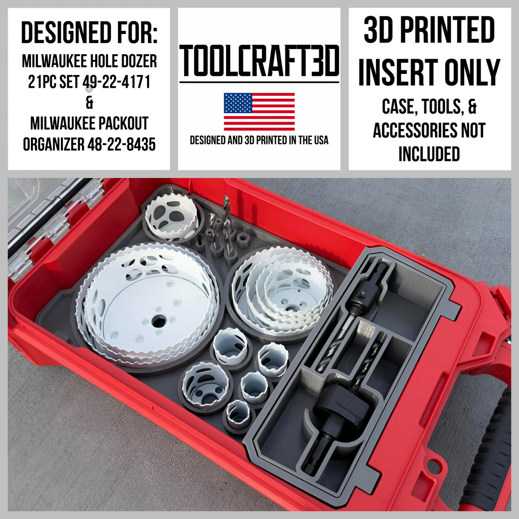 TOOLCRAFT3D Design 3d Printed Insert Hole Saw Organizer (21-piece, 49-22-4171) Designed for Milwaukee Packout Organizer (Insert Only)
