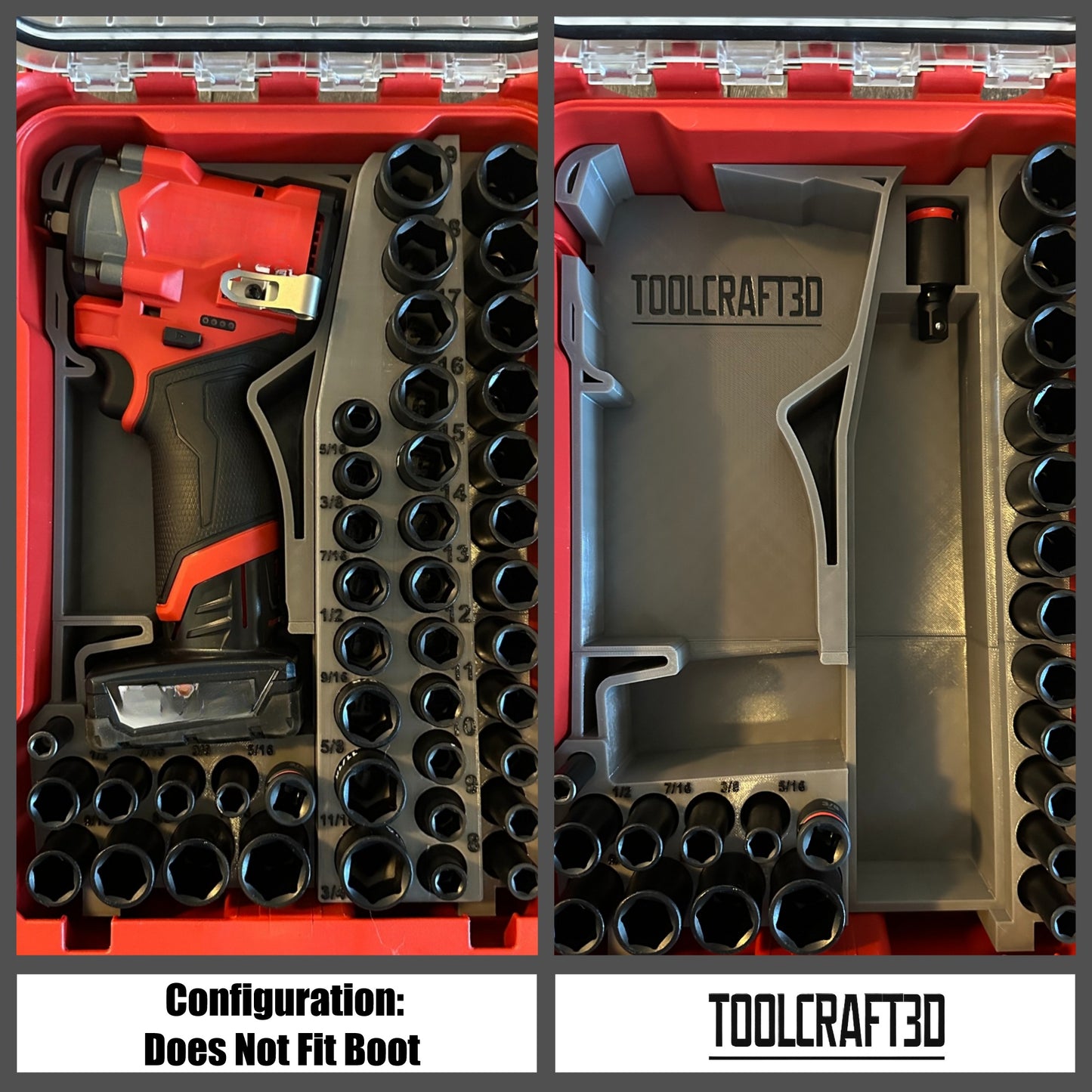 TOOLCRAFT3D Design 3d Printed Insert Designed for Milwaukee Packout Organizer and Gen2 M12 Stubby 3/8" Impact (Insert Only)