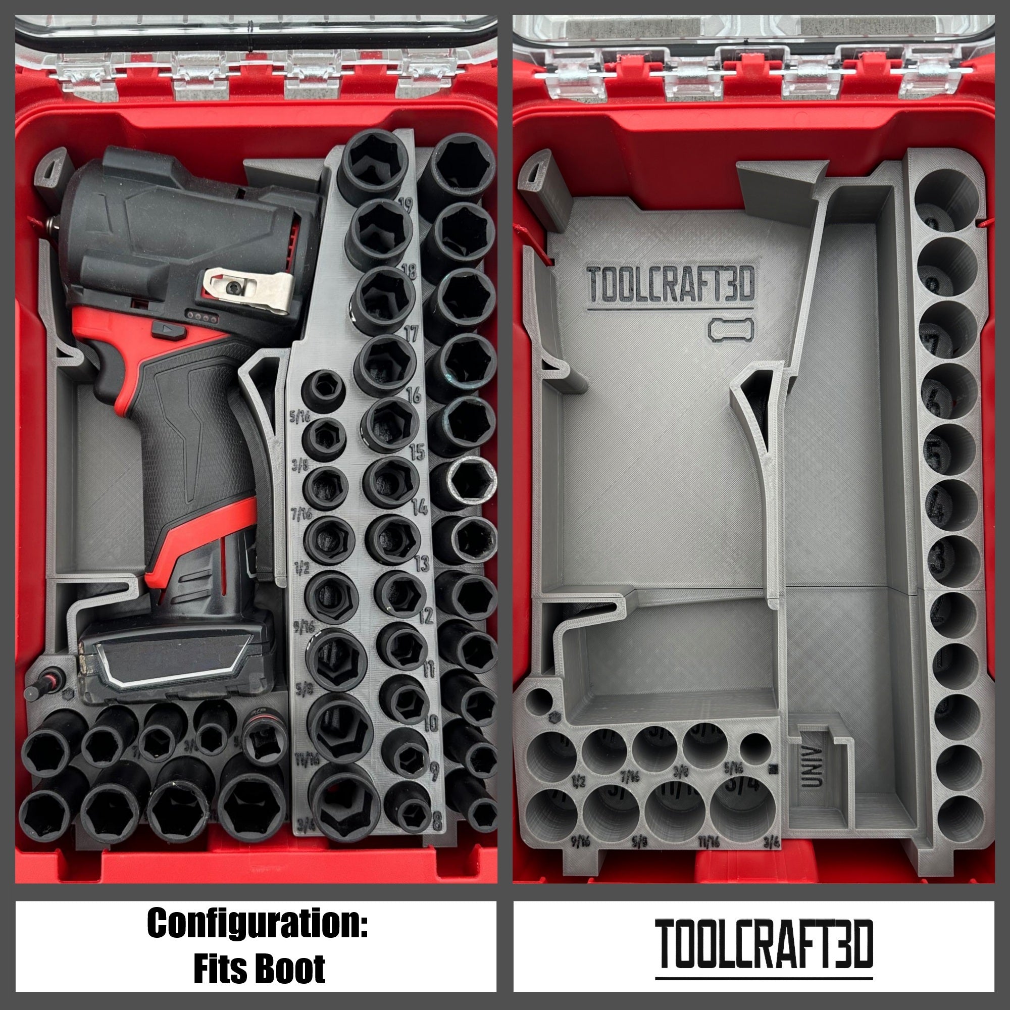 TOOLCRAFT3D Design 3d Printed Insert Designed for Milwaukee Packout Organizer and Gen2 M12 Stubby 3/8" Impact (Insert Only)