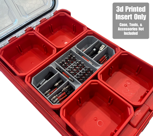 ToolCraft3d Design 3d Printed Impact Bit Holder Insert Designed For Milwaukee PACKOUT Low Profile Organizers (6 Compartment + 2 Quick Access + 40 Bit)
