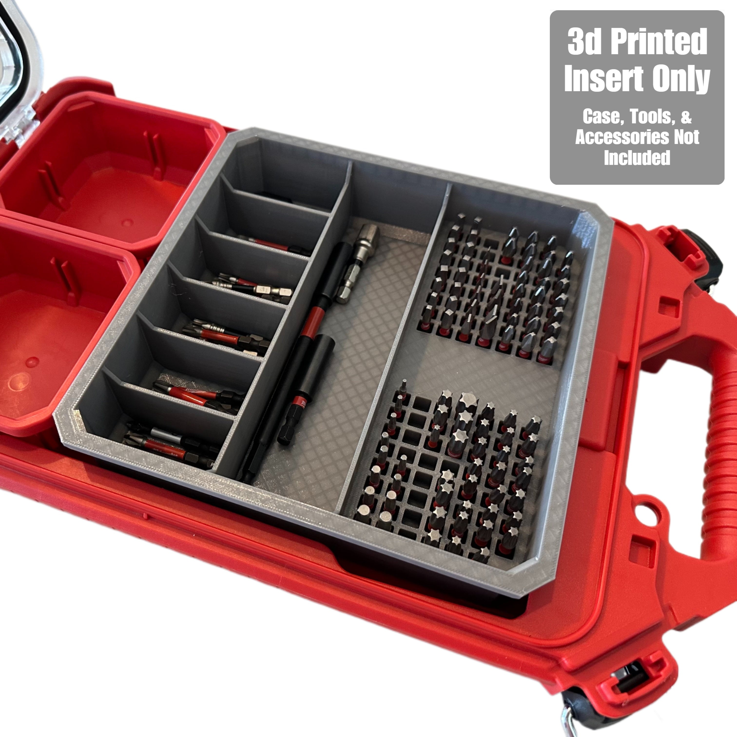 ToolCraft3d Design 3d Printed Impact Bit Organizer Designed For Milwaukee PACKOUT Low Profile Organizers (7 Compartment + 110 Bit)