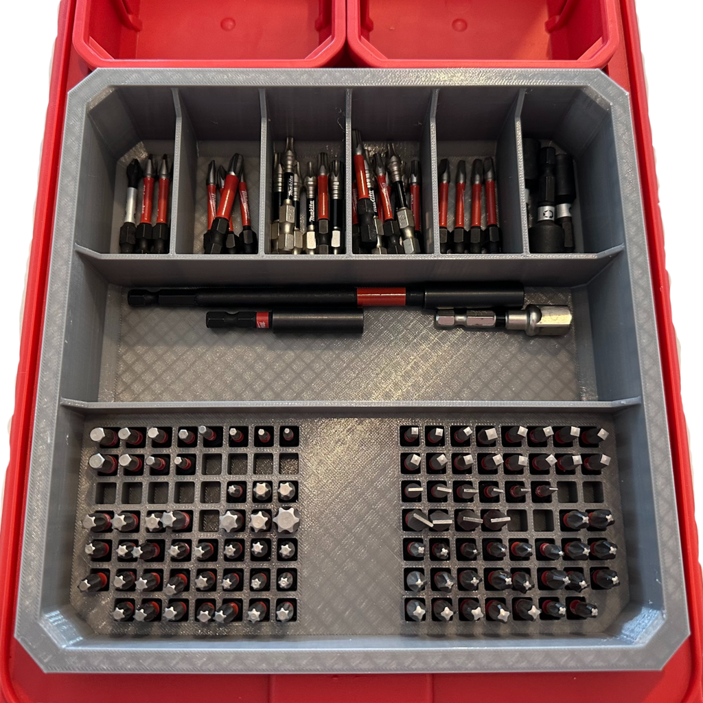 ToolCraft3d Design 3d Printed Impact Bit Organizer Designed For Milwaukee PACKOUT Low Profile Organizers (7 Compartment + 110 Bit)