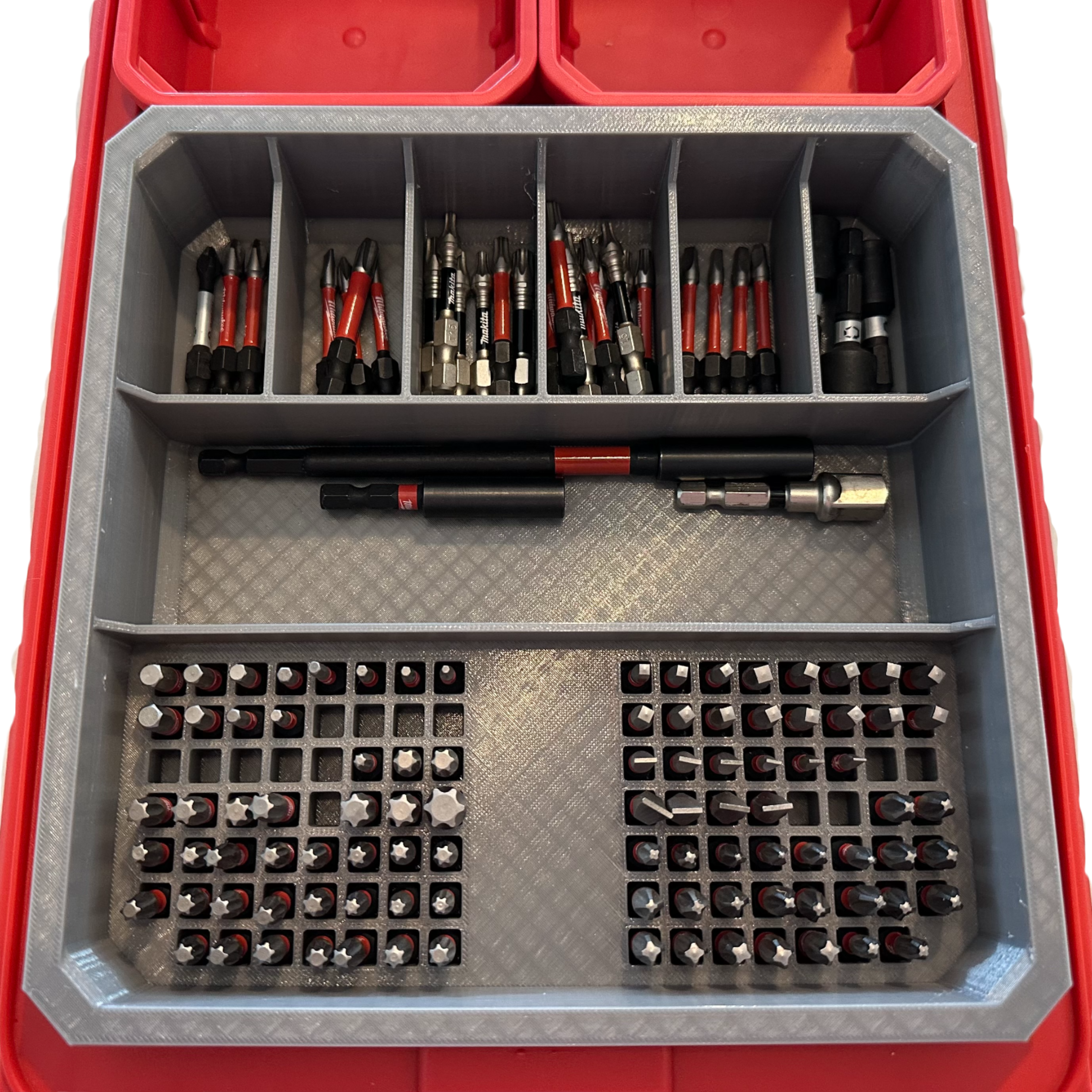 ToolCraft3d Design 3d Printed Impact Bit Organizer Designed For Milwaukee PACKOUT Low Profile Organizers (7 Compartment + 110 Bit)