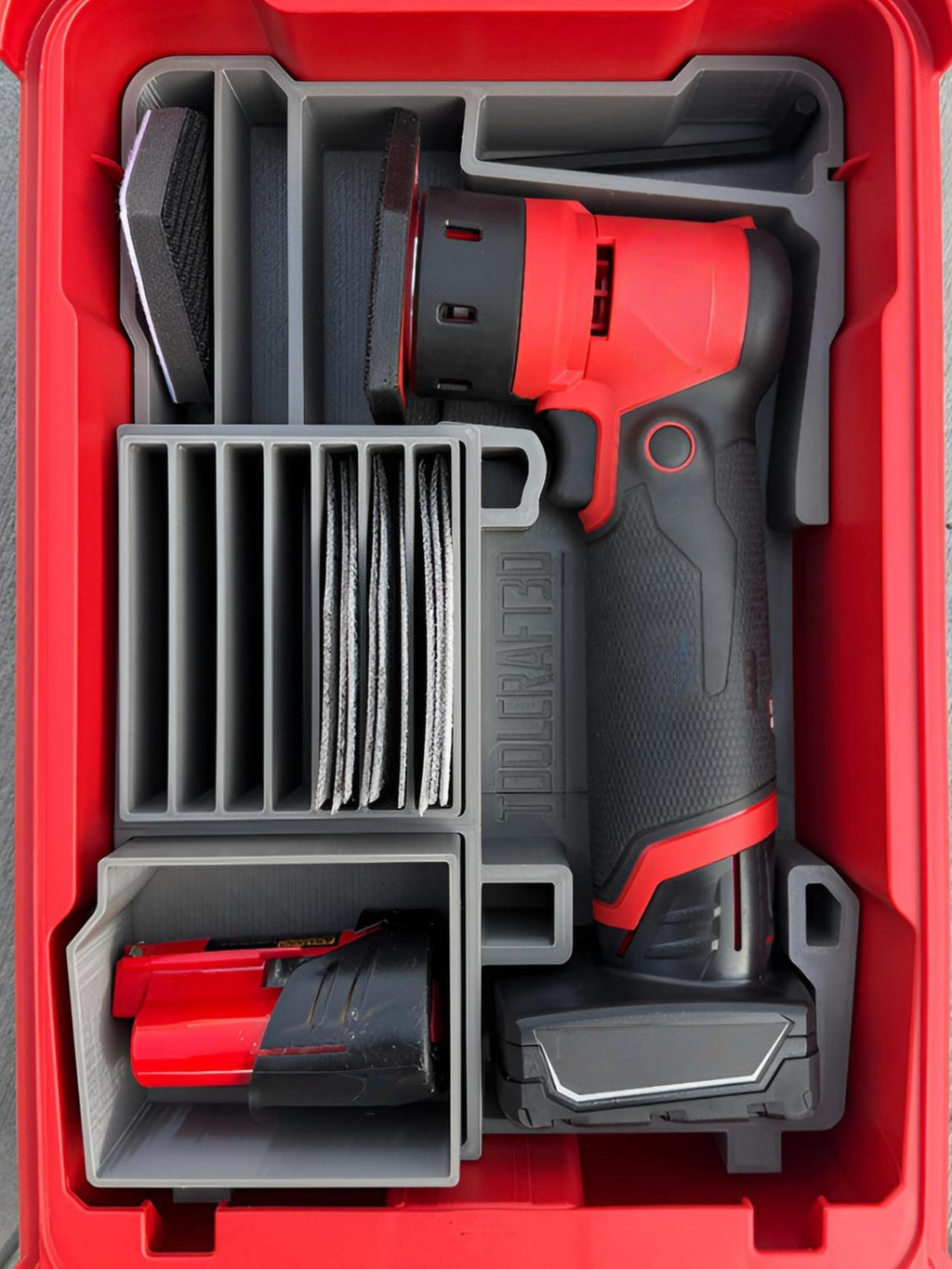 TOOLCRAFT3D Design 3d Printed Insert Designed for Milwaukee M12 Orbital Detail Sander (2531-20) & Packout Organizer (Insert Only)