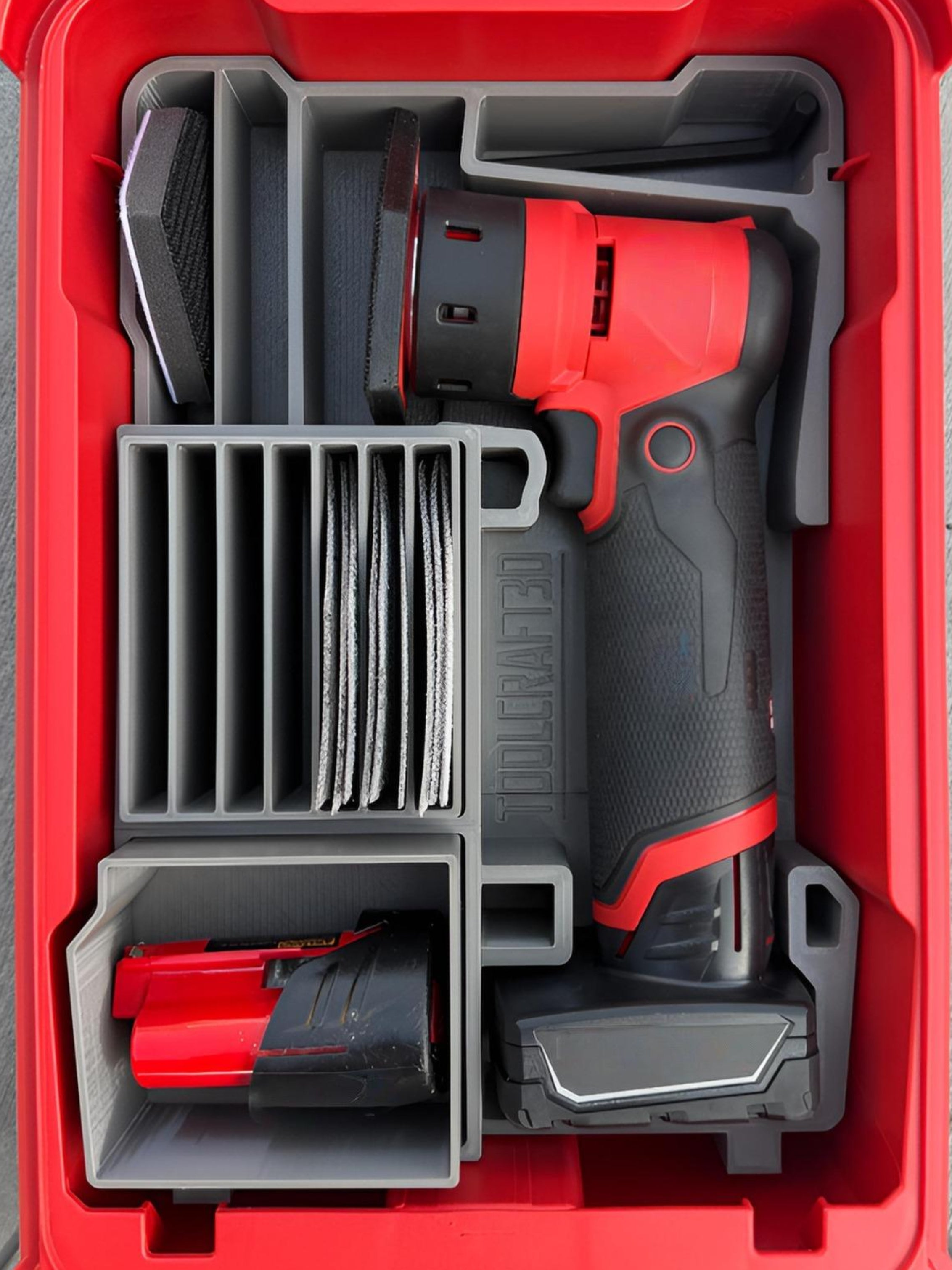 TOOLCRAFT3D Design 3d Printed Insert Designed for Milwaukee M12 Orbital Detail Sander (2531-20) & Packout Organizer (Insert Only)