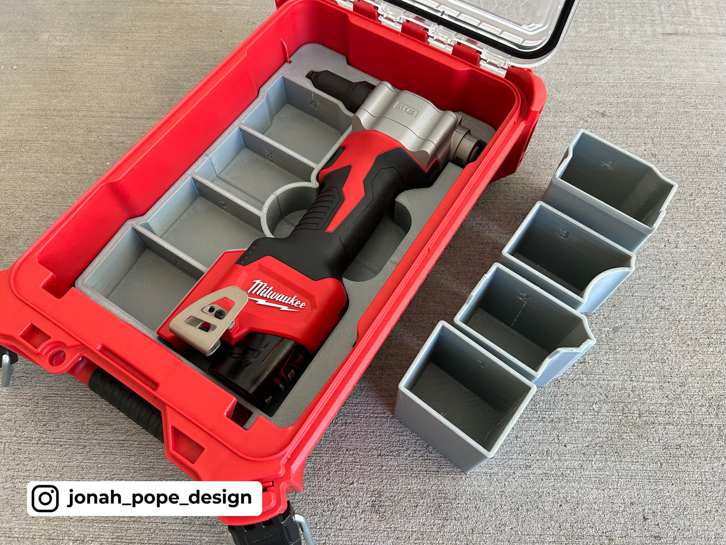 Jonah Pope Design 3d Printed Insert Designed for Milwaukee M12 Rivet Gun and Milwaukee Packout Organizer