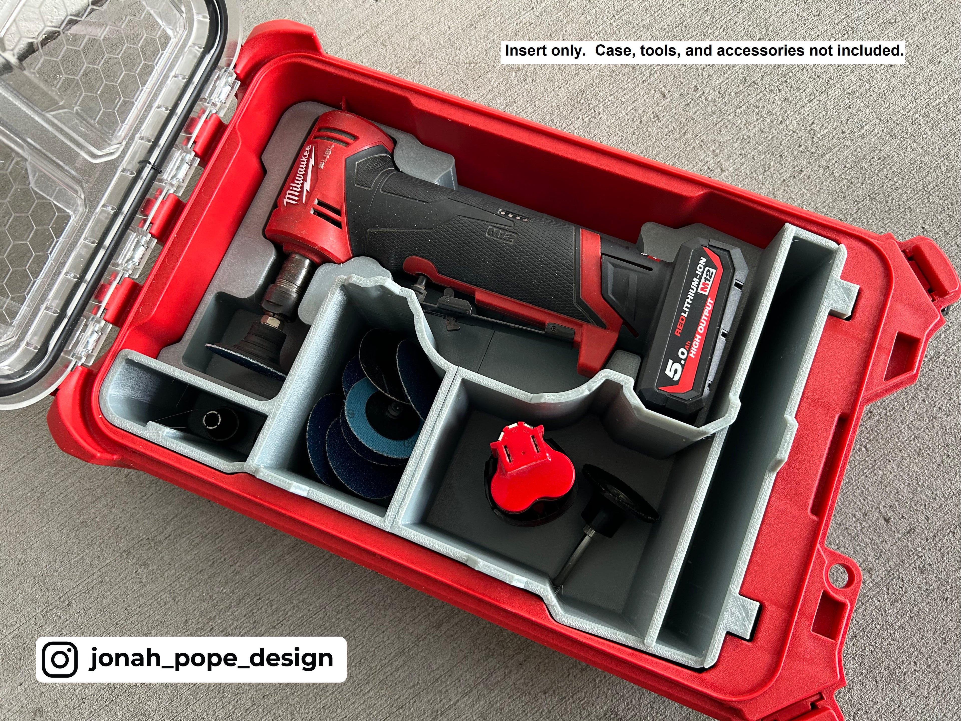 Jonah Pope Design 3d Printed Insert Designed for Milwaukee Right Angle Die Grinder and Milwaukee Packout Organizer