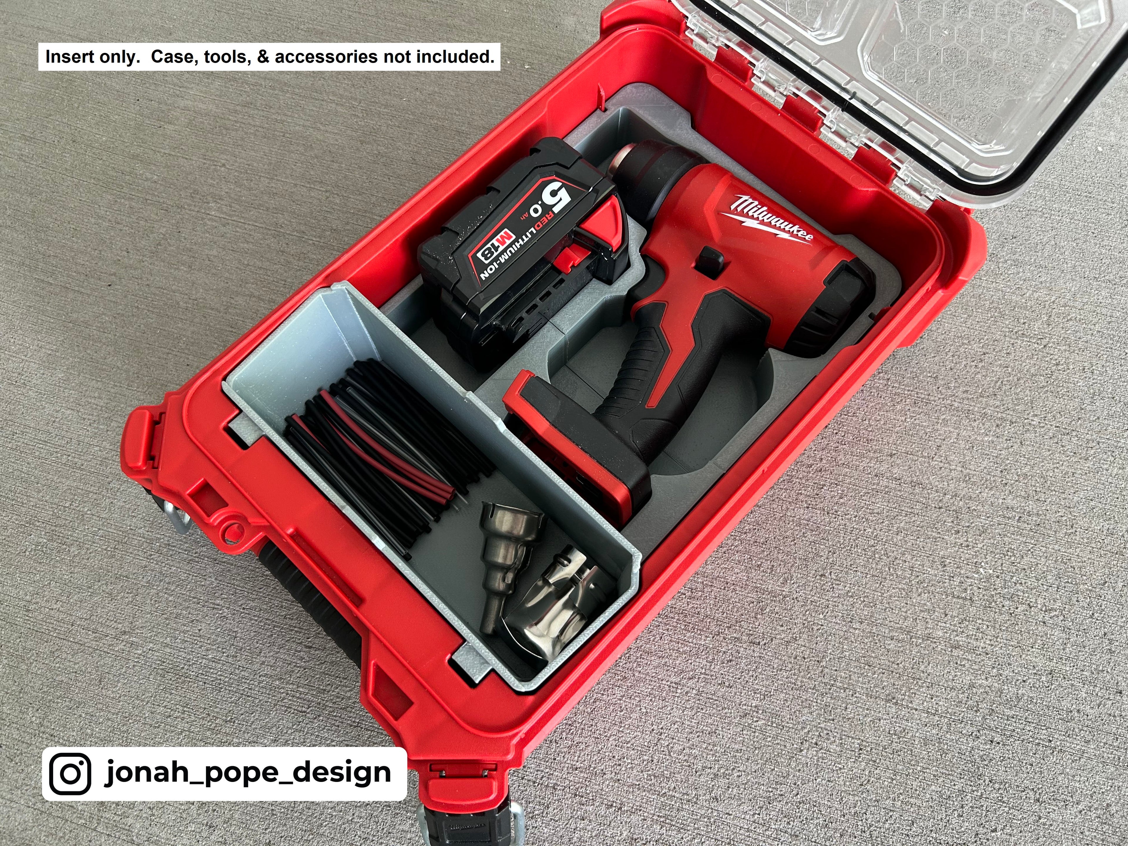 Jonah Pope Design 3d Printed Insert Designed for Milwaukee M18 Heat Gun and Milwaukee Packout