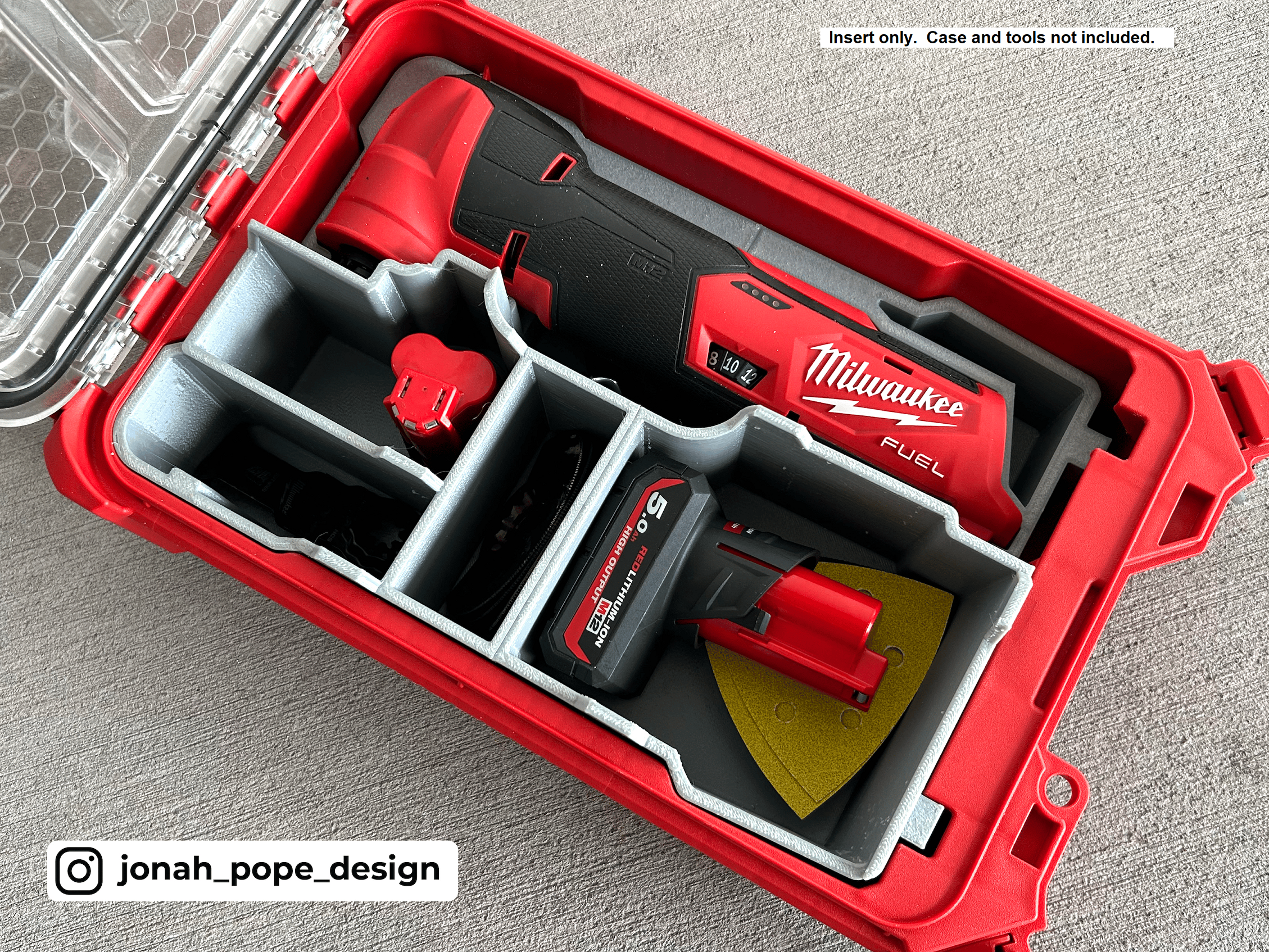 Jonah Pope Design 3d Printed Insert Designed for Milwaukee M12 Fuel Multi-tool and Milwaukee Packout Organizer