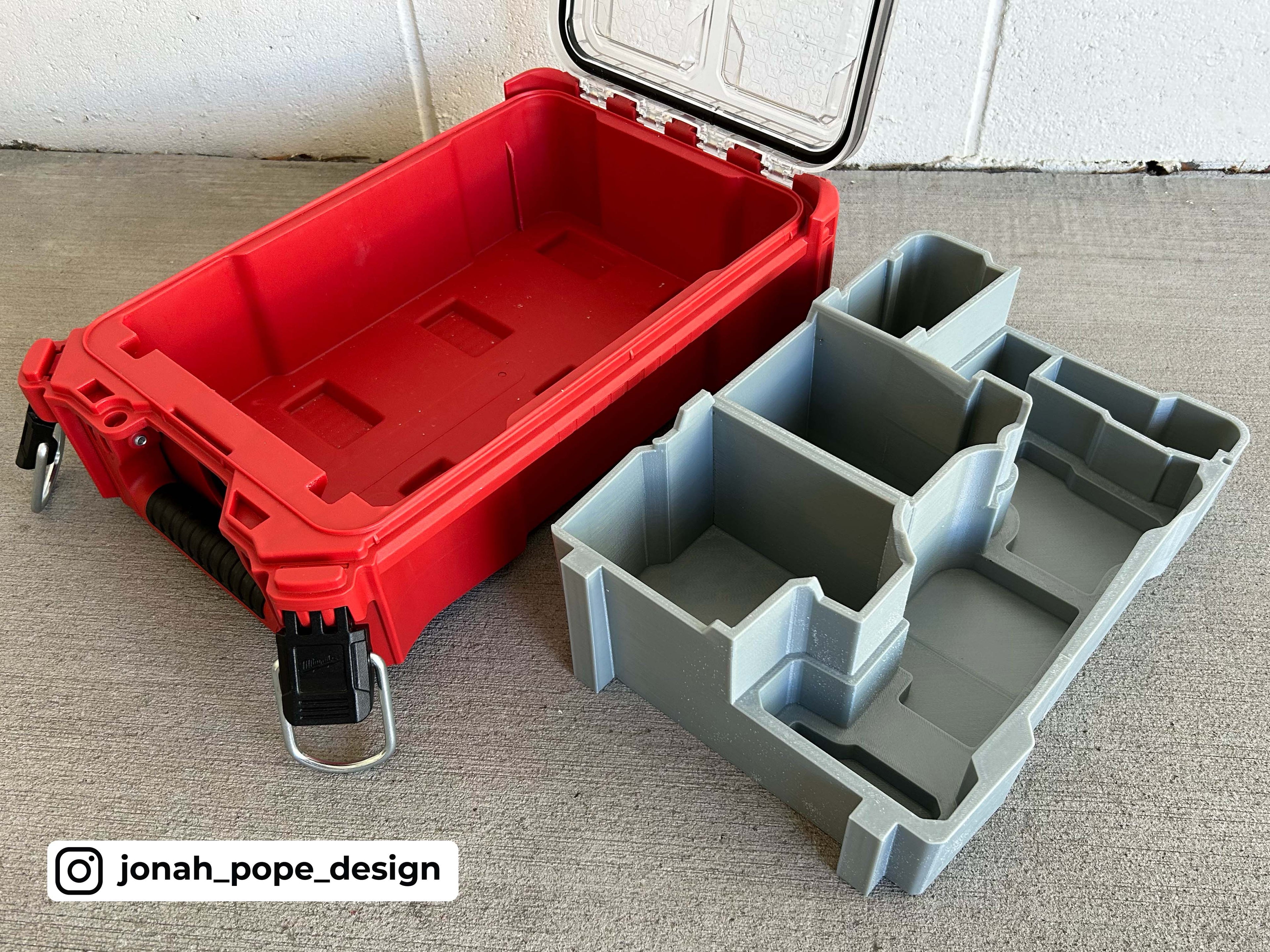 Jonah Pope Design 3d Printed Insert Designed for Milwaukee Packout Organizer and M12 Orbital Detail Sander