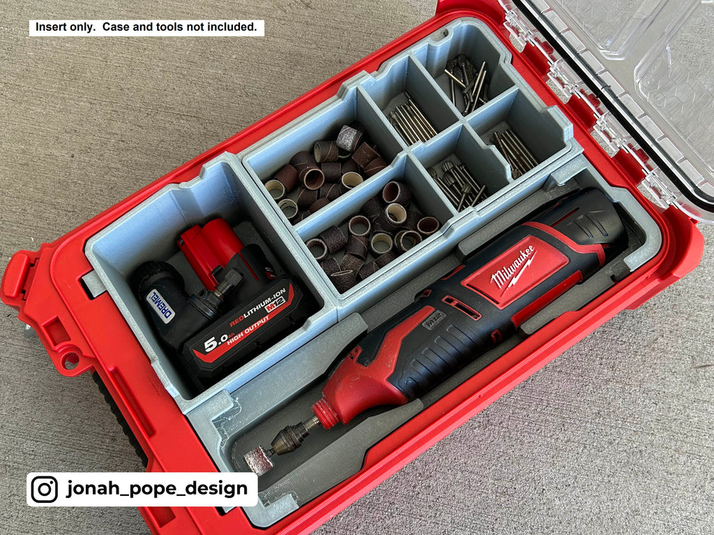 Jonah Pope Design 3d Printed Insert Designed for Milwaukee M12 Rotary Tool and Milwaukee Packout Organizer