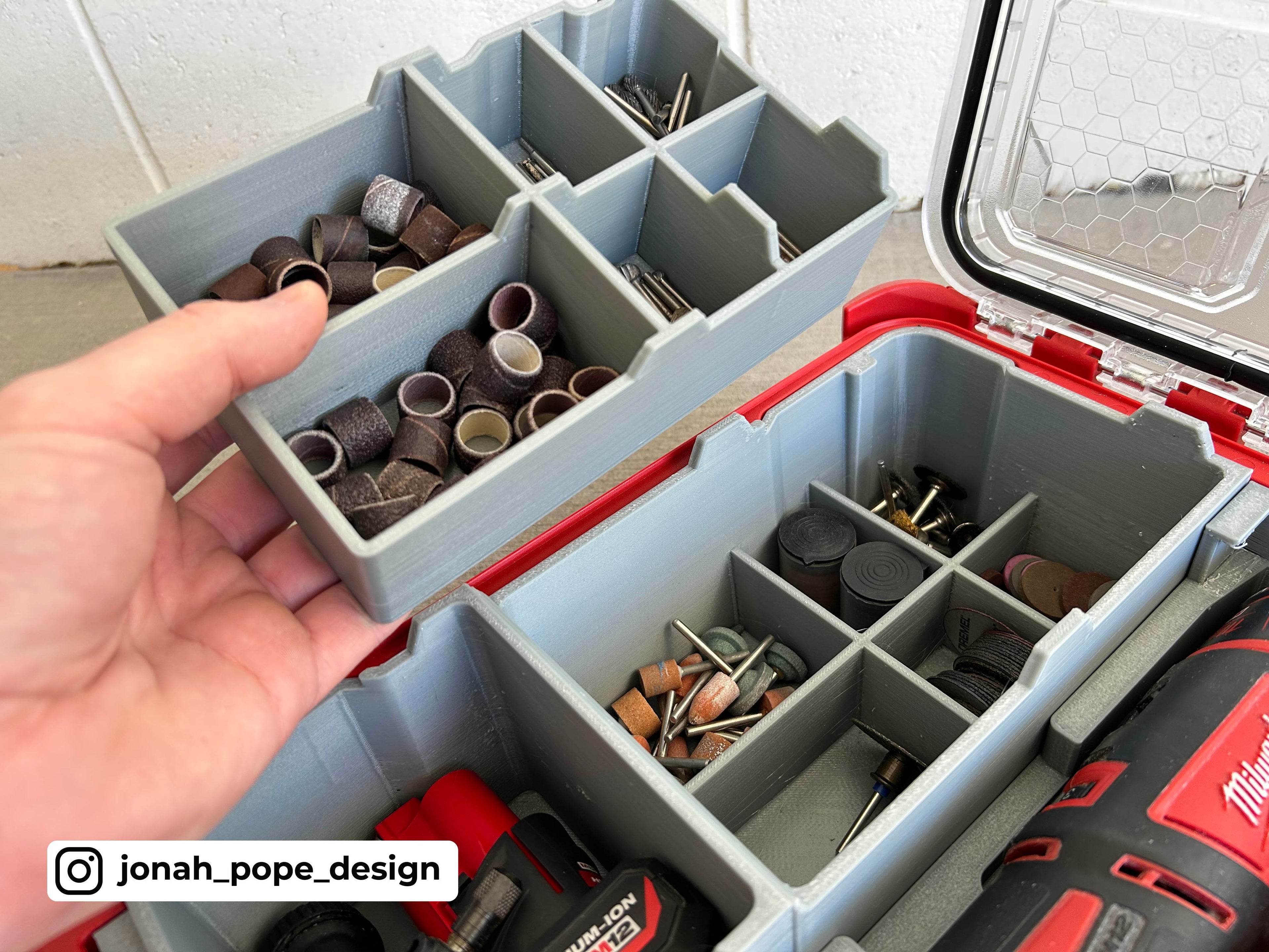 Jonah Pope Design 3d Printed Insert Designed for Milwaukee M12 Rotary Tool and Milwaukee Packout Organizer