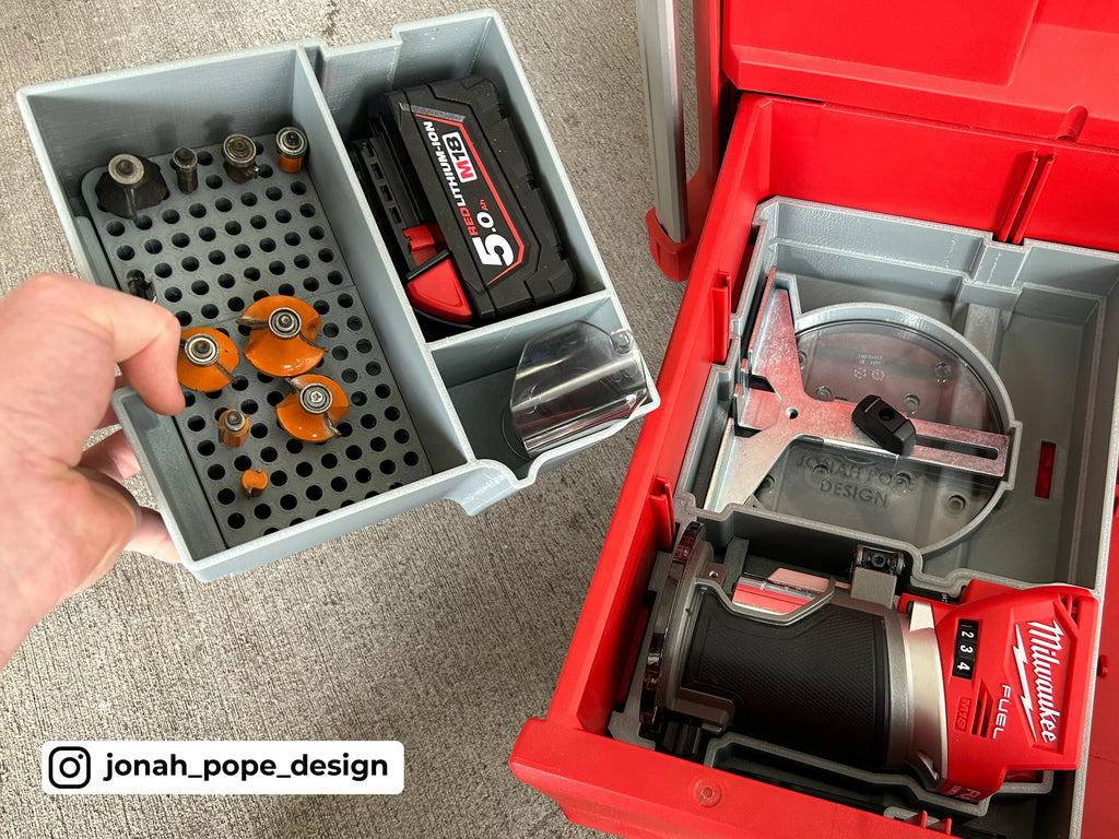 Jonah Pope Design 3d Printed Insert Designed for Milwaukee M18 Compact Router and Milwaukee Packout ToolBox Drawer
