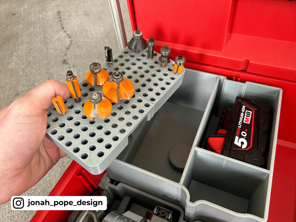 Jonah Pope Design 3d Printed Insert Designed for Milwaukee M18 Compact Router and Milwaukee Packout ToolBox Drawer