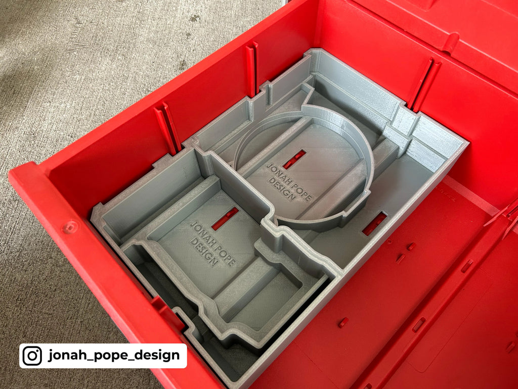 Jonah Pope Design 3d Printed Insert Designed for Milwaukee M18 Compact Router and Milwaukee Packout ToolBox Drawer