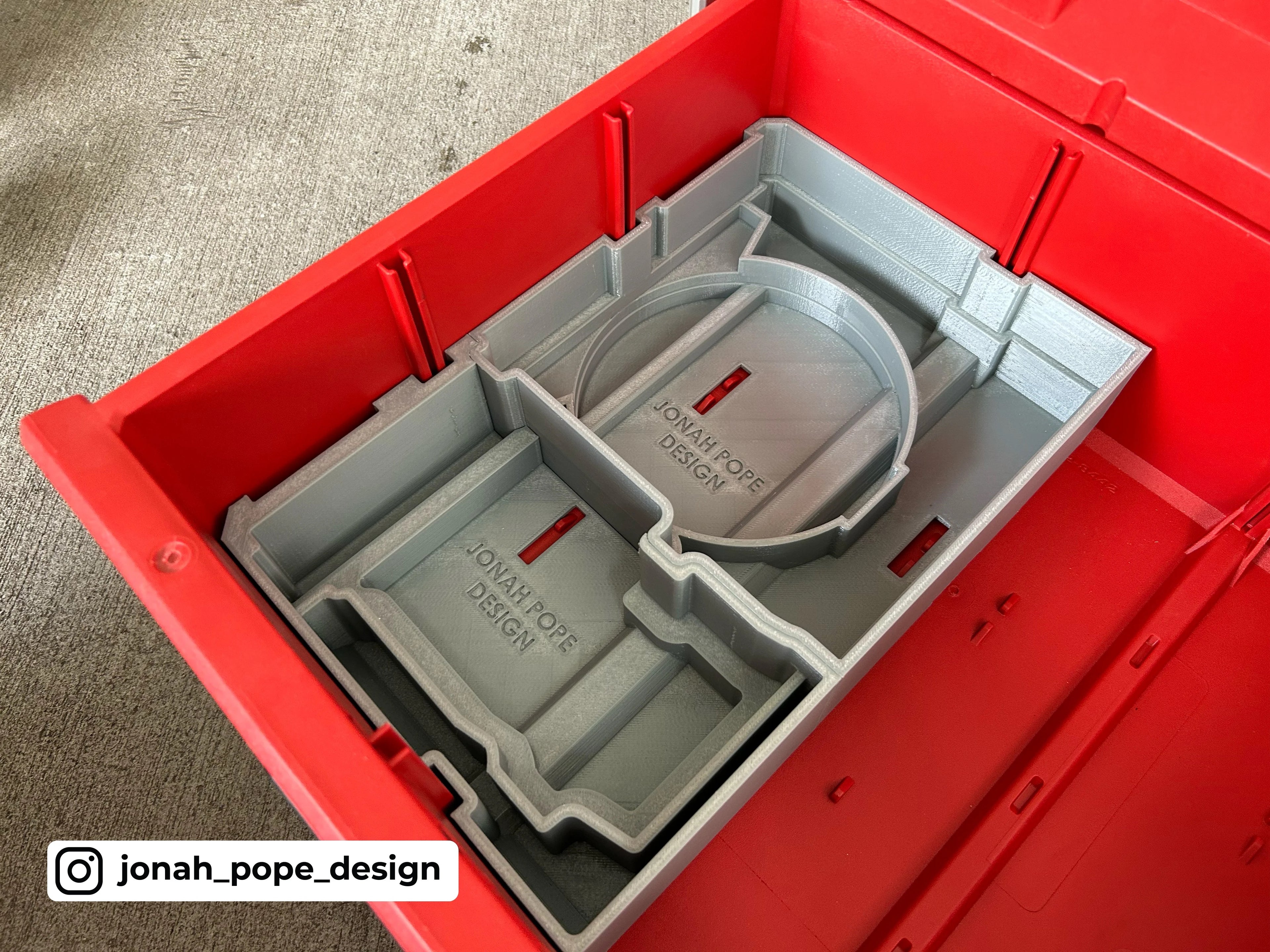 Jonah Pope Design 3d Printed Insert Designed for Milwaukee M18 Compact Router and Milwaukee Packout ToolBox Drawer