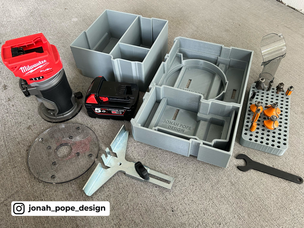 Jonah Pope Design 3d Printed Insert Designed for Milwaukee M18 Compact Router and Milwaukee Packout ToolBox Drawer