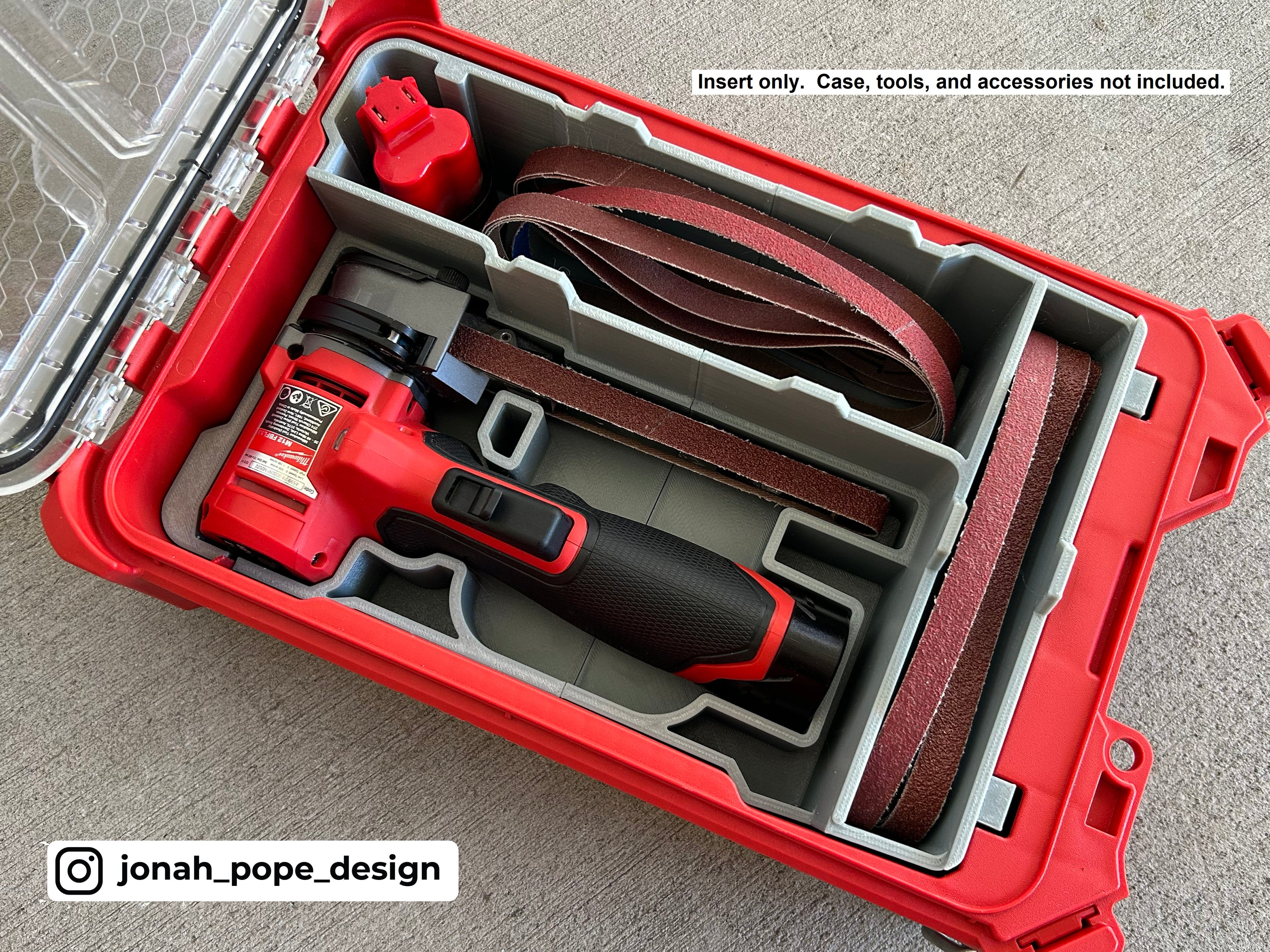 Jonah Pope Design 3d Printed Insert Designed For Milwaukee M12 Fuel 1/2" x 18" Bandfile and Milwaukee Packout
