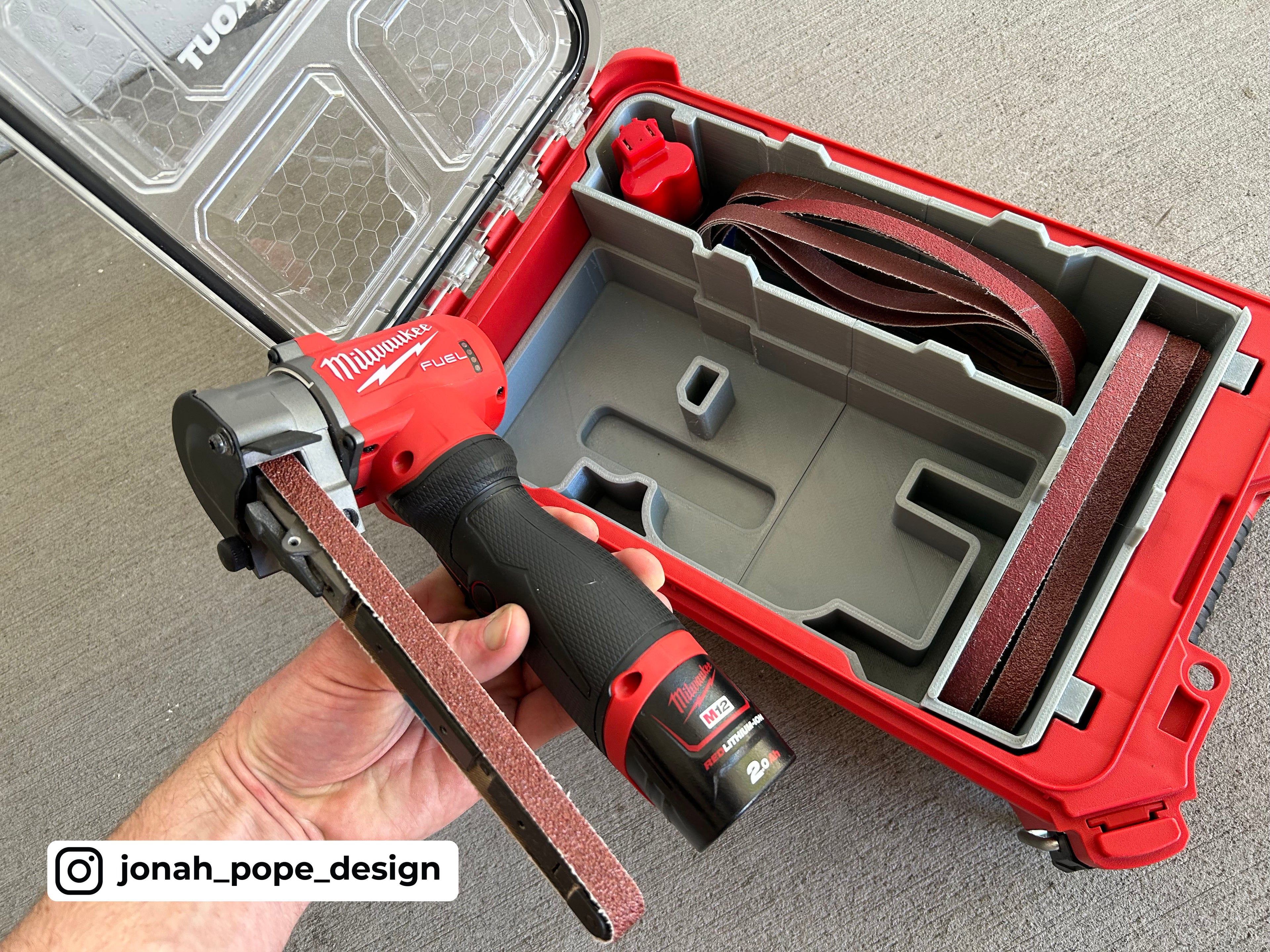 Jonah Pope Design 3d Printed Insert Designed For Milwaukee M12 Fuel 1/2" x 18" Bandfile and Milwaukee Packout