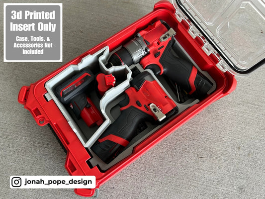 Jonah Pope Design 3d Printed Insert Designed for Milwaukee Packout Organizer and Gen3 M12 Drill and Impact Driver