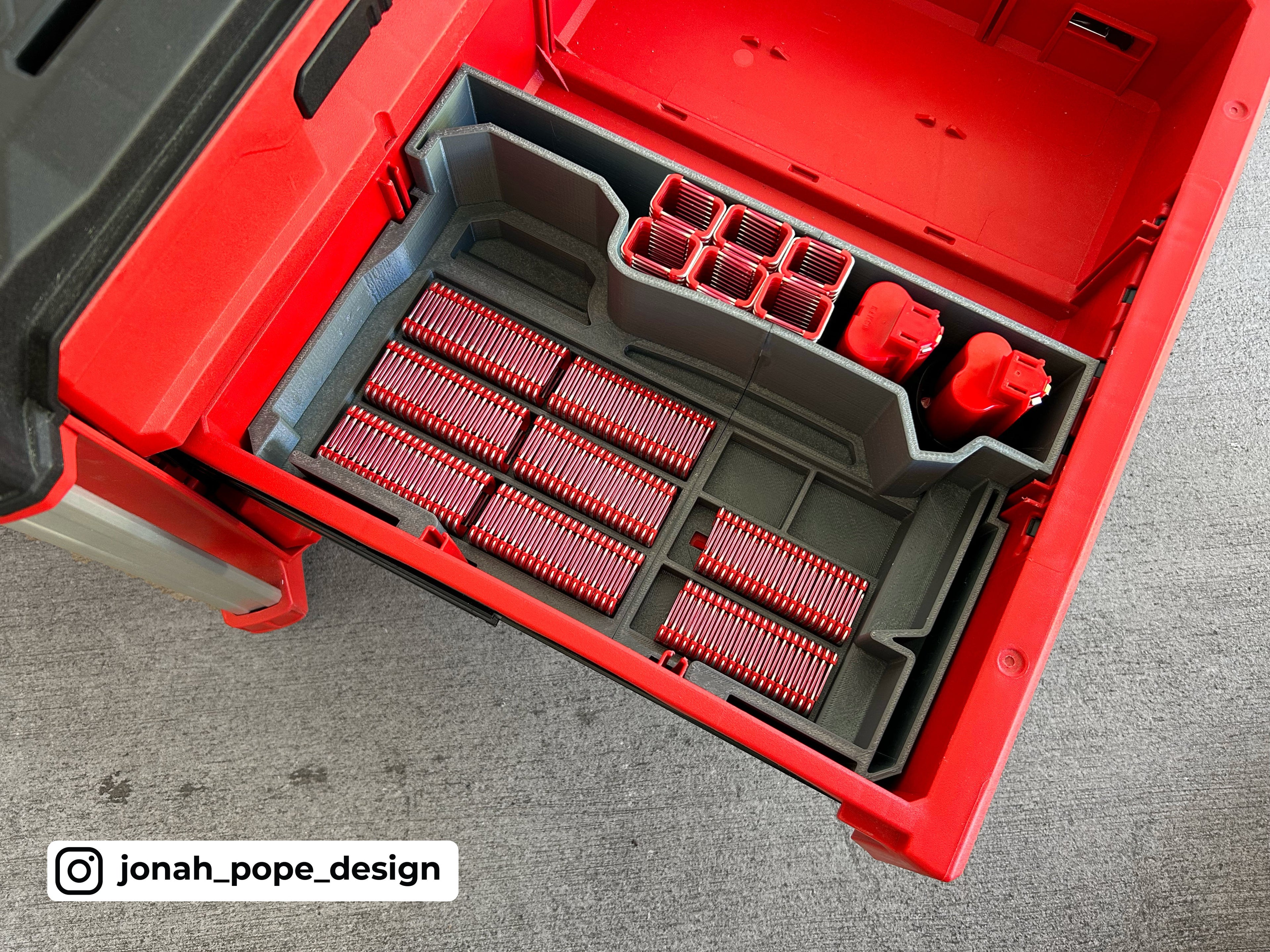 Jonah Pope Design 3d Printed Insert Designed for Milwaukee M12 Cable Stapler and Milwaukee Packout ToolBox Drawer