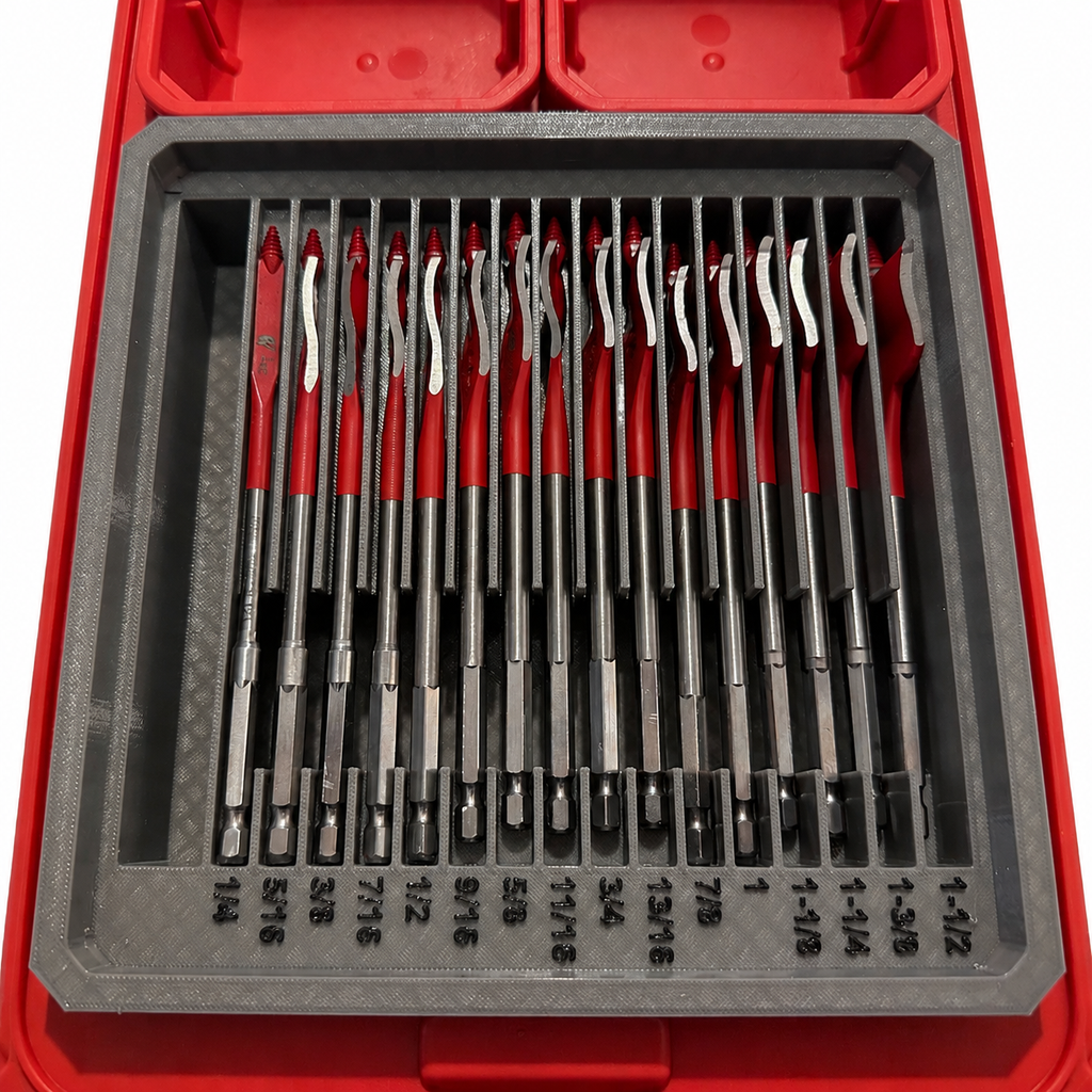 TOOLCRAFT3D Design 3d Printed Insert Designed for Diablo SPEEDemon Spade Drill Bits and Milwaukee PACKOUT Low Profile Organizer