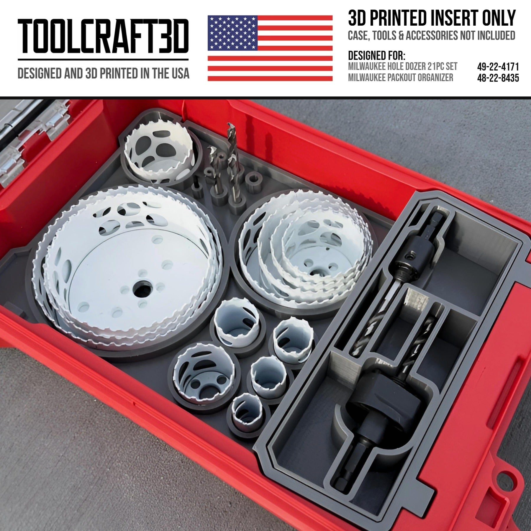 TOOLCRAFT3D Hole Saw Organizer (21-piece, 49-22-4171) Organizer Insert Designed for Milwaukee Packout Organizer (Insert Only)