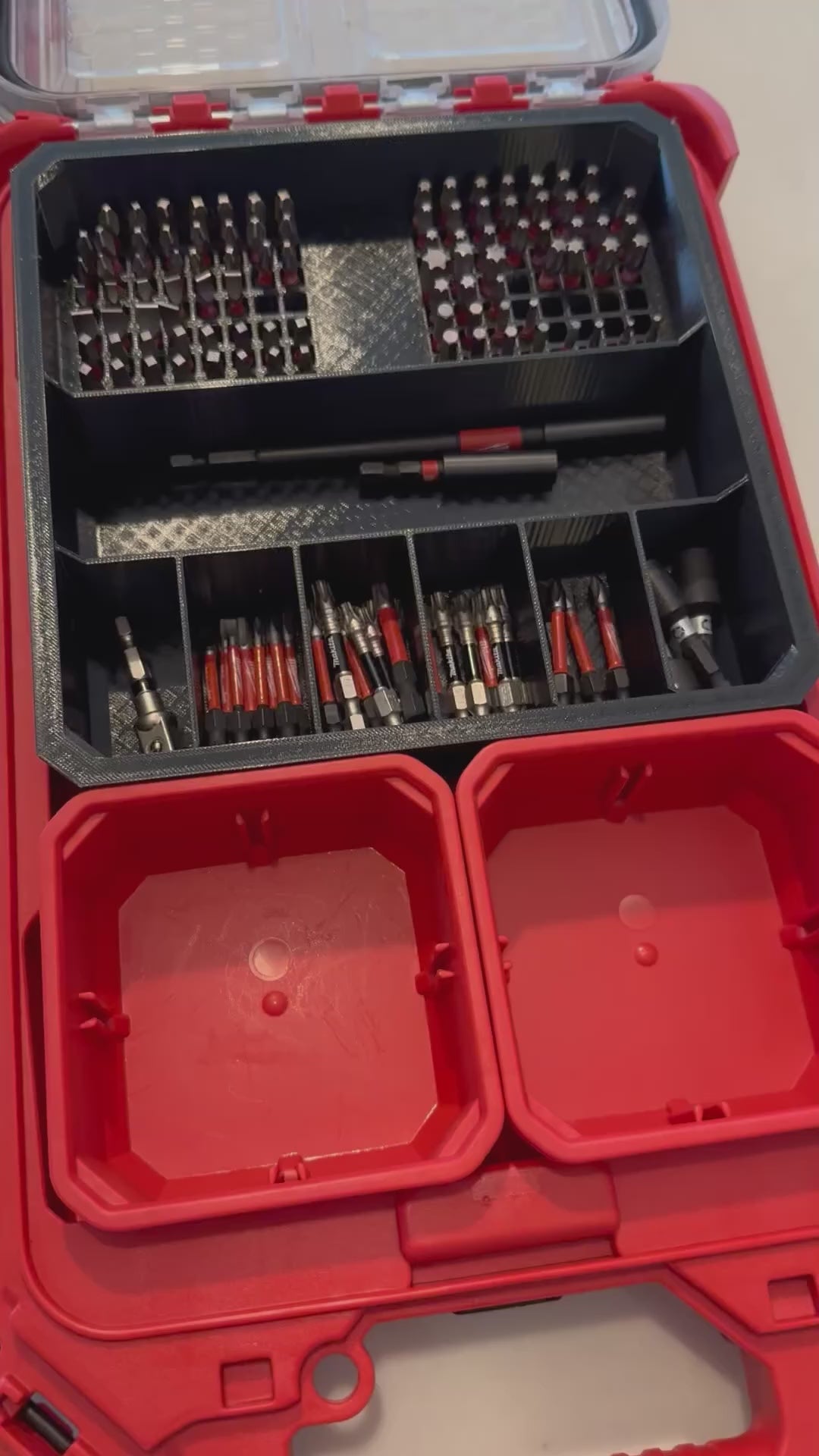 ToolCraft3d Design 3d Printed Impact Bit Organizer Designed For Milwaukee PACKOUT Low Profile Organizers (7 Compartment + 110 Bit)